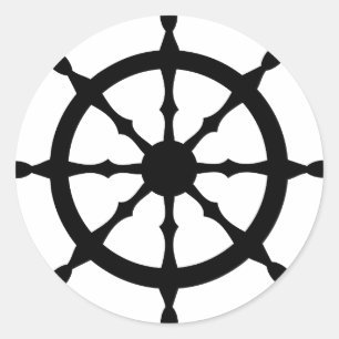captain ship steering wheel classic round sticker