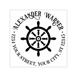 Captain Ship Wheel Name Return Address Self-inking Stamp