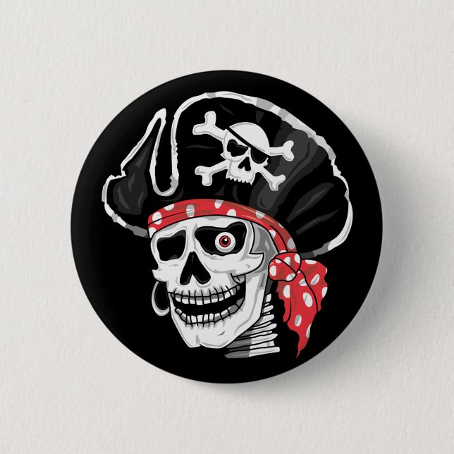 Captain Skull Pirate 6 Cm Round Badge (Front)