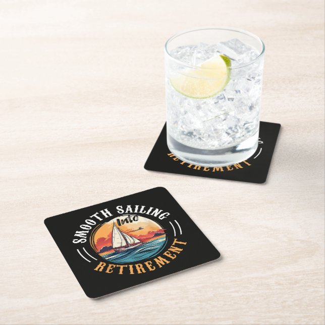 Captain Smooth Sailing into Retirement Square Paper Coaster (Insitu)