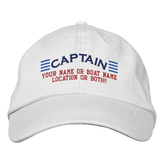 CAPTAIN Stripes Customisable Your Name Boat Local Embroidered Hat (Front)