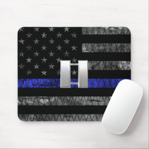 Captain Thin Blue Line Distressed Flag Mouse Pad