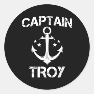 Captain Troy Funny Birthday Personalised Name Boat Classic Round Sticker
