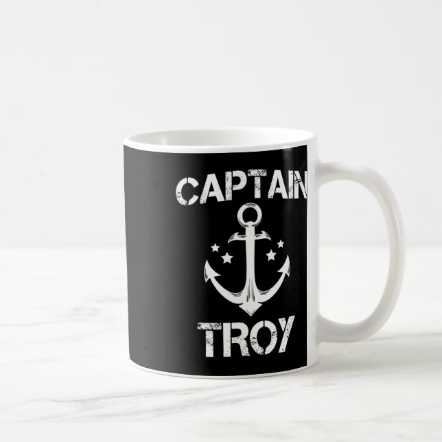 Captain Troy Funny Birthday Personalised Name Boat Coffee Mug (Right)