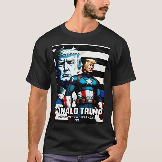 Captain Trump Blue Line Flag 3 Make America Great  T-Shirt (Front)