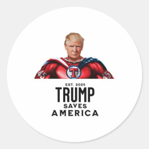Captain Trump Saves America Classic Round Sticker