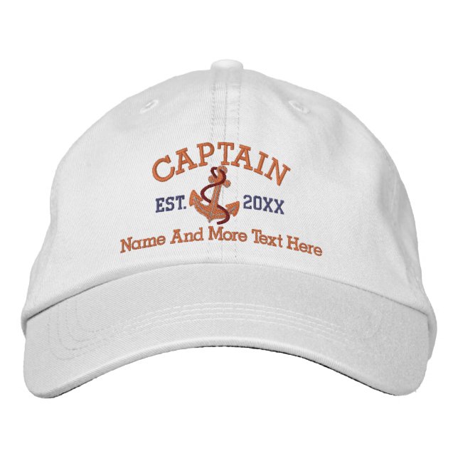 Captain With Anchor Personalised Embroidered Hat (Front)