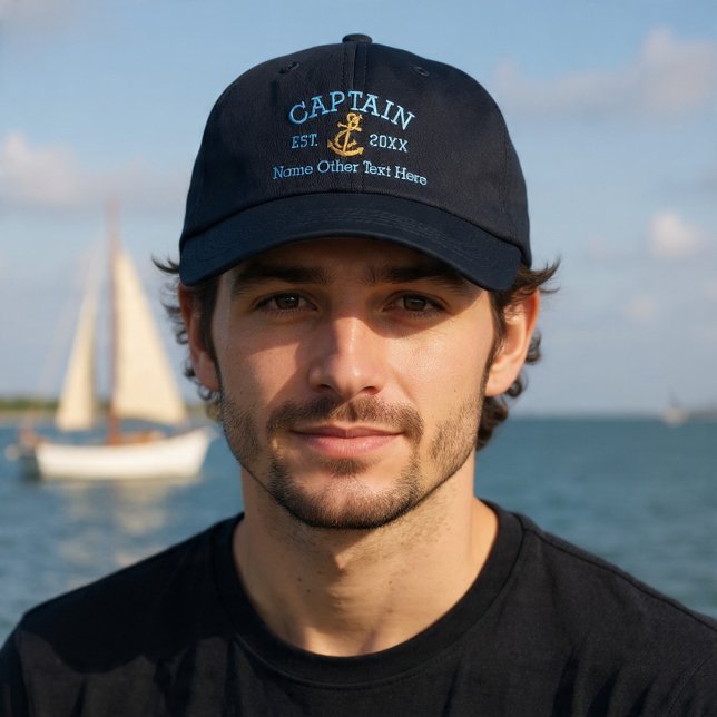 Captain With Anchor Personalized Embroidered Hat (Captain With Anchor Personalized Embroidered Baseball Cap by Ricaso. Other colors in store)
