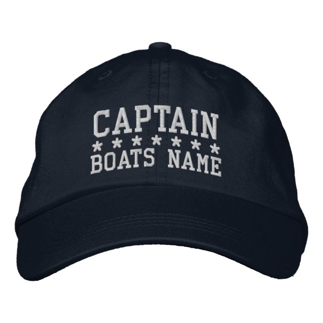 Captain With Boats Name Personalised Embroidered Hat (Front)