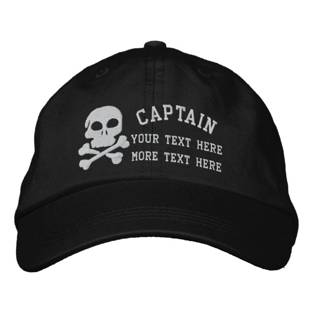 Captain With Skull And Cross Bones customisable Embroidered Hat (Front)