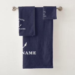 Captain with Your Name Anchor Bath Towel Set