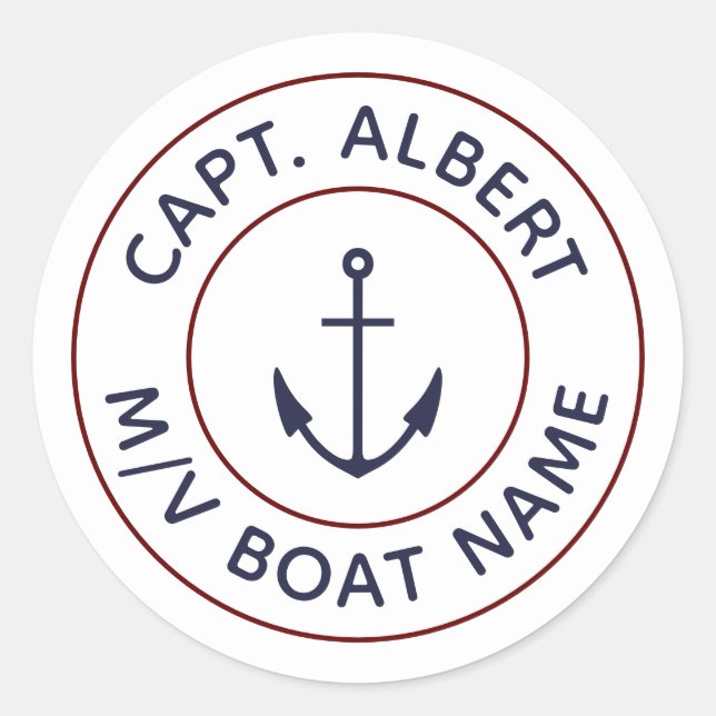 Captain with Your Name Blue Anchor Round Stickers (Front)