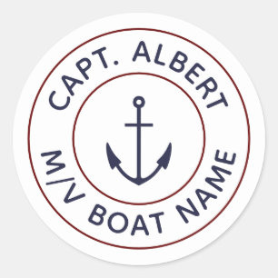 Captain with Your Name Blue Anchor Round Stickers