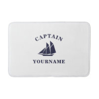 Captain with Your Name Sailboat Nautical Bath Mat