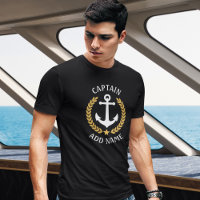 Captain Your Boat Name Anchor Gold Laurel Black