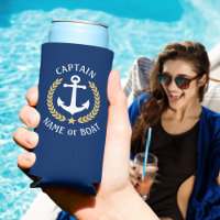 Captain & Your Boat Name Anchor Gold Laurel Navy