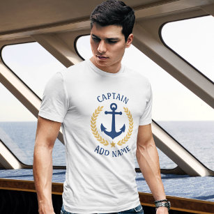 Captain Your Boat Name Anchor Gold Laurel White T-Shirt