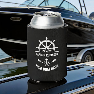 Captain Your Boat Name Nautical Anchor Oars Helm Can Cooler
