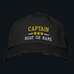 Captain Your Boat Name Nautical Stars Distressed Embroidered Hat<br><div class="desc">A personalised embroidered distressed style hat featuring your Captain rank or other title,  your Name or Boat Name and stars. Several cap and thread colours to choose from. Makes a great custom gift for Fathers day,  Mothers day or any occasion.</div>