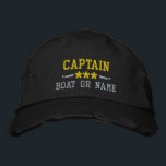Captain Your Boat Name Nautical Stars Distressed Embroidered Hat<br><div class="desc">A personalised embroidered distressed style hat featuring your Captain rank or other title,  your Name or Boat Name and stars. Several cap and thread colours to choose from. Makes a great custom gift for Fathers day,  Mothers day or any occasion.</div>