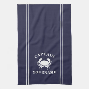 Captain Your Name Crab Navy Blue Kitchen Towel