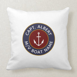 Captain Your Name Maroon Anchor Logo Throw Pillow