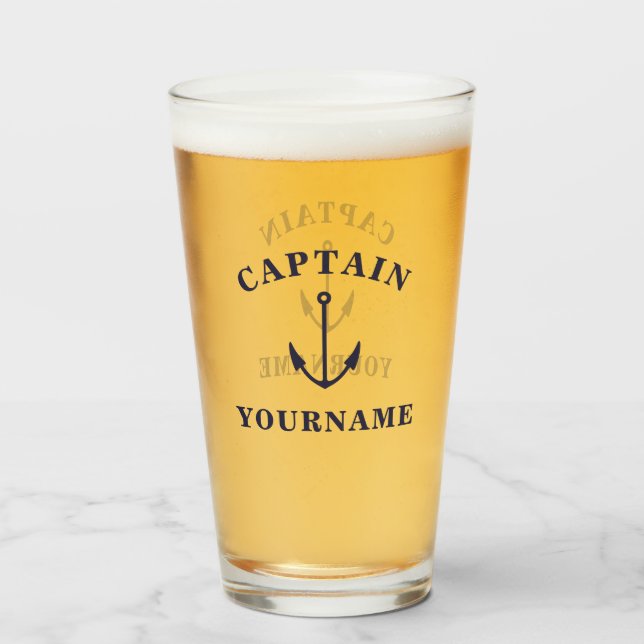 Captain Your Name Nautical Anchor Tumbler Glass (Front Filled)