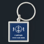 Captain Your Name or Boat Name Seahorse Anchor Key Ring<br><div class="desc">Nautical Anchor Captain With Your Name or Boat Name Custom Keychain</div>