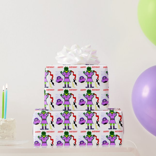 Captain Zoey Robot Pink Dress Flowers Spaceship Wrapping Paper (Party Gifts)