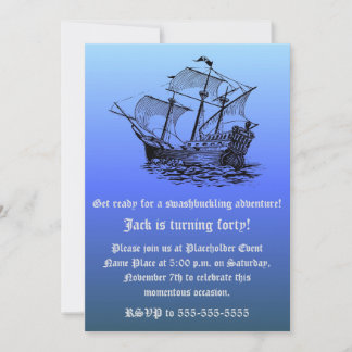 Captain's 40th Birthday Pirate Ship - Blue Sea Invitation