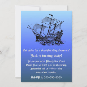 Captain's 60th Birthday Pirate Ship - Blue Sea Invitation