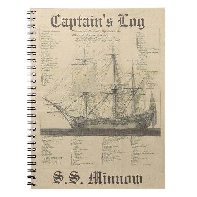 Captains Log Ship Illustration Notebook (Front)