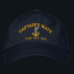 Captain's Mate Anchor Easily Personalised Embroidered Hat<br><div class="desc">An easy to personalise nautical style captain's mate rope anchor embroidery. We gladly work on special design requests,  just use the "Ask this designer" email link to contact us with your project ideas. 






 Here's a selection of embroidered nautical hats also available.</div>