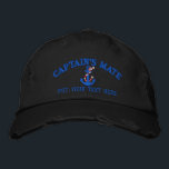 Captain's Mate Anchor Your Boat Name Your Name Embroidered Hat<br><div class="desc">An easy to personalise blue nautical style captain's mate rope anchor embroidery. We gladly work on special design requests,  just use the "Ask this designer" email link to contact us with your project ideas.</div>