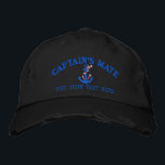 Captain's Mate Anchor Your Boat Name Your Name Embroidered Hat<br><div class="desc">An easy to personalise blue nautical style captain's mate rope anchor embroidery. We gladly work on special design requests, just use the "Ask this designer" email link to contact us with your project ideas.</div>