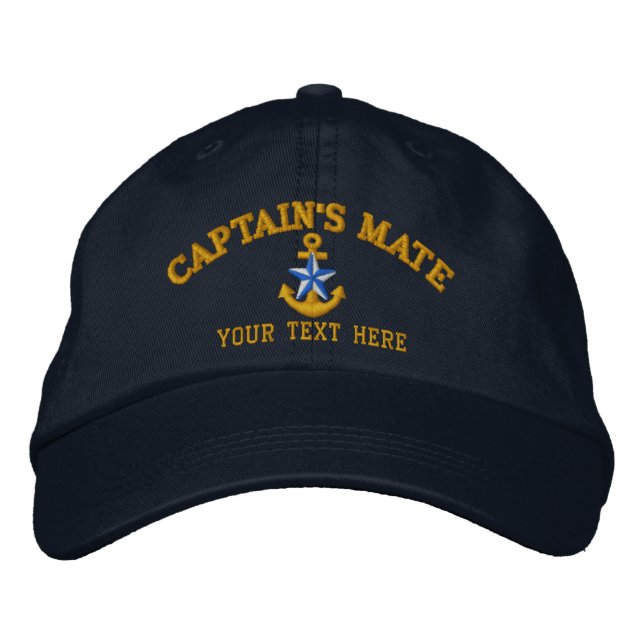 Captain's Mate Star Anchor Easily Personalised Embroidered Hat (Front)
