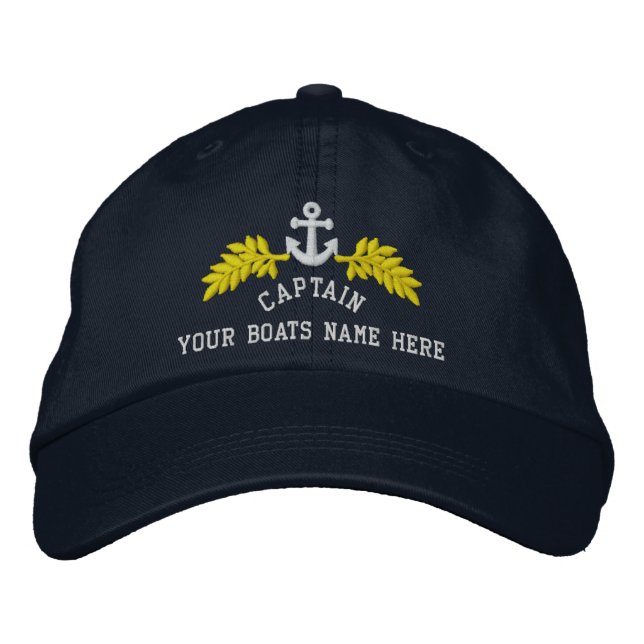 Captains personalised boat anchor embroidered hat (Front)