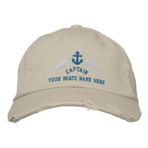 Captains personalised boat anchor embroidered hat