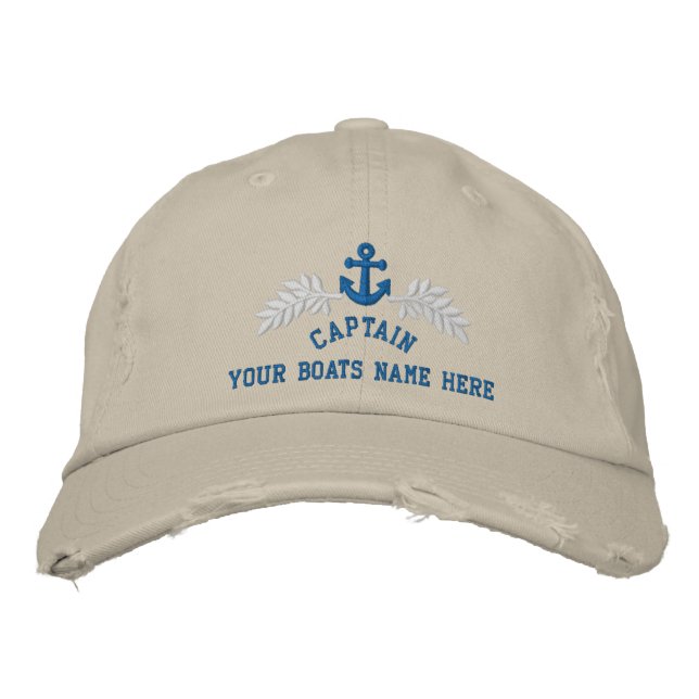Captains personalised boat anchor embroidered hat (Front)