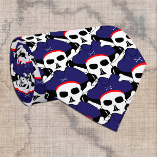 Captains Tie, Pirate skull, pirates flag Tie