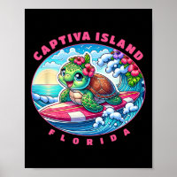 Captiva Island Florida Cute Surfing Girl Sea Turtl
