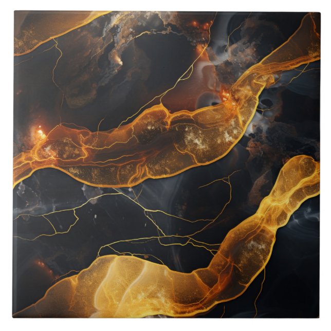 Captivating Abstract Golden Lines Ceramic Tile (Front)