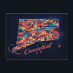 Captivating Connecticut Map Illustration Postcard<br><div class="desc">Explore the charm of Connecticut with this captivating,  vibrant conceptual illustration featuring cities,  rivers,  and natural landmarks. The elegant cursive title and harmonious design make this map art a stunning addition to any collection.</div>