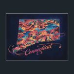 Captivating Connecticut Map Illustration Postcard<br><div class="desc">Explore the charm of Connecticut with this captivating,  vibrant conceptual illustration featuring cities,  rivers,  and natural landmarks. The elegant cursive title and harmonious design make this map art a stunning addition to any collection.</div>