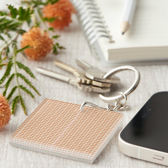 Captivating Orange and White Squares Background  Key Ring (Front Right)