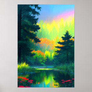 Captivating Pond Amidst the Beautiful Forest Poster