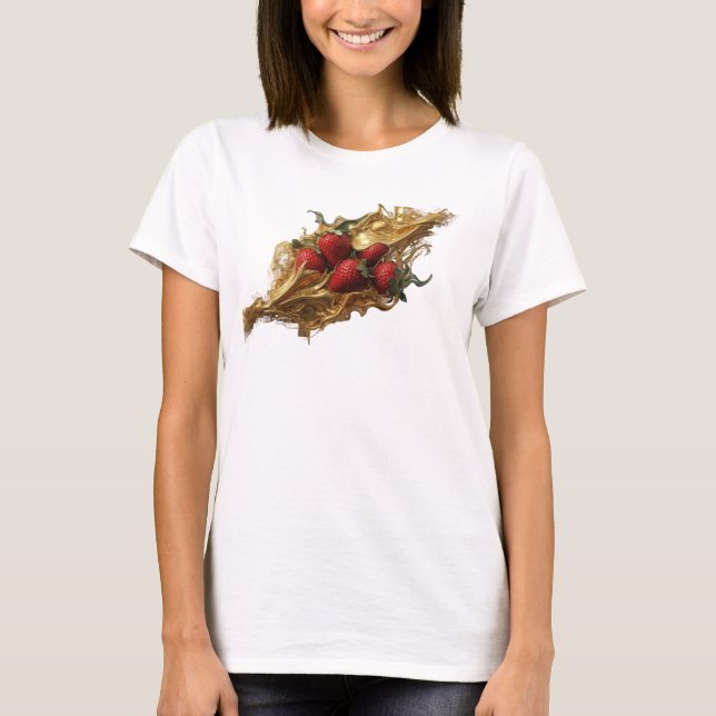 Captivating Red Abstract Strawberries T-Shirt (Front)