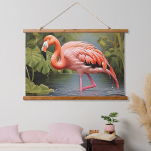 Captivating Vintage Flamingo AI-Art Painting Hanging Tapestry