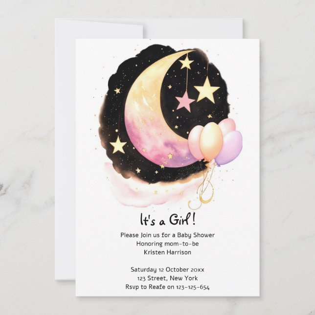 Captivating Watercolor Celestial Girl Baby Shower Invitation (Front)