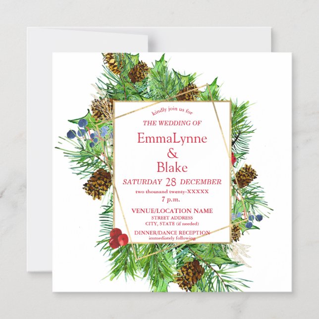 Captivating Watercolor Christmas Greenery Wedding Magnetic Invitation (Front)